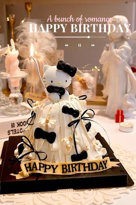 【黑蝴蝶结Kitty】-翻糖造型-新鲜水果蛋糕