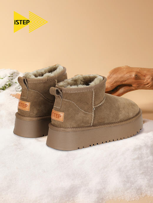 istep冬季保暖舒适厚底棉鞋加绒加厚短筒女士羊毛雪地靴 商品图4