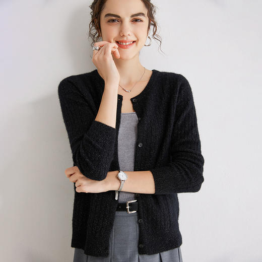 Avann阿曼衣金丝扭花羊绒开衫MY003 商品图5