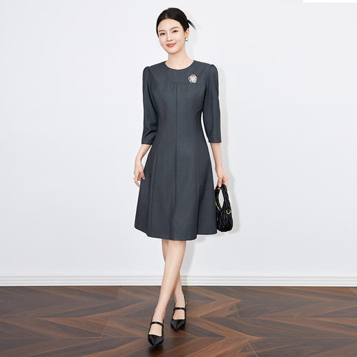 【高货wl】全新升级【铂金会员358/天猫479/差价121】(13110) 洛诗琳法式优雅通勤女神范七分袖收腰显瘦高级感连衣裙 商品图0