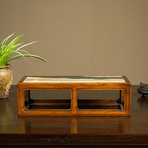 二十世纪 黄花梨镶云石四面平器座 商品图0