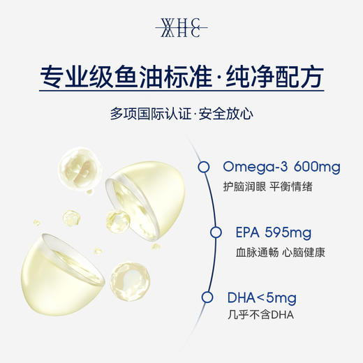 WHC小天使EPA深海鱼油97%高纯度鱼油Omega3平衡调节情绪呵护血脂健康60粒 商品图3
