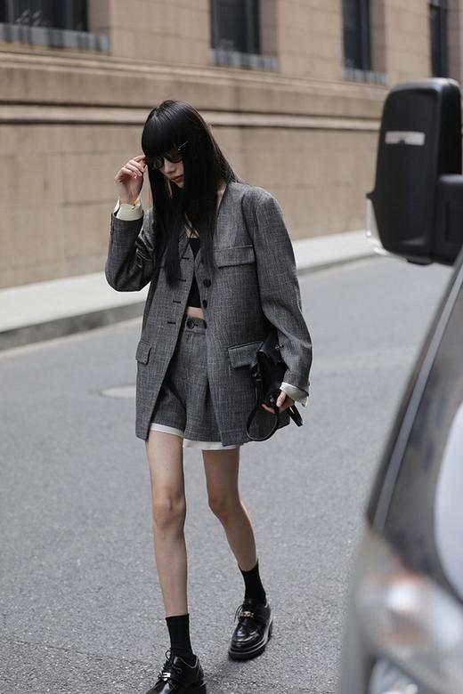 Le Malene 深灰色时髦无领西装外套 19340 商品图6