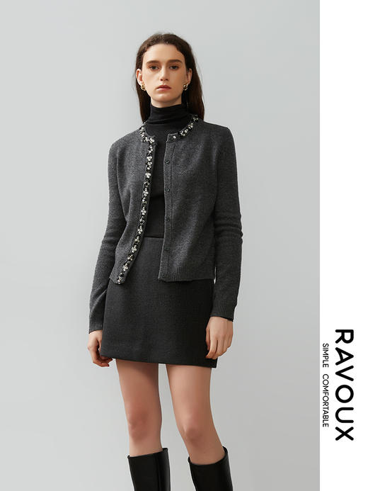 264099915门襟订珠羊毛开衫 商品图0