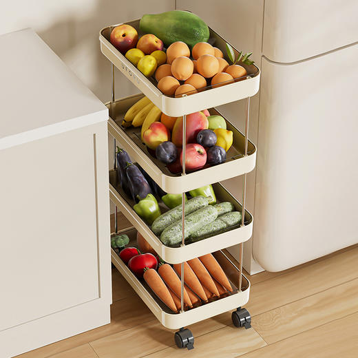 摩登主妇菜篮子置物架果蔬塑料收纳架多层厨房家用零食移动小推车 商品图3