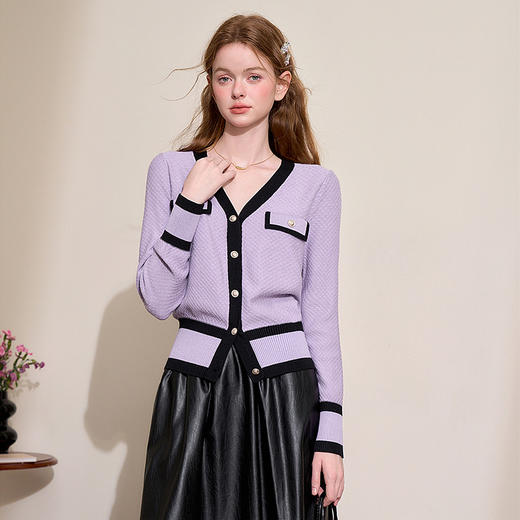 西遇小香风针织外套女新款V领开衫法式针织衫V1721438 商品图2