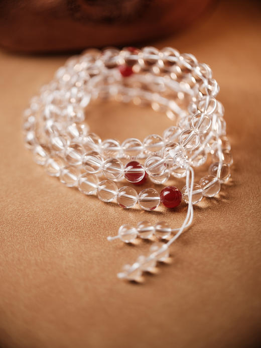 白水晶透体108颗 颗颗精品配红玛瑙 珠径0.8【器悟雅玩】 商品图0