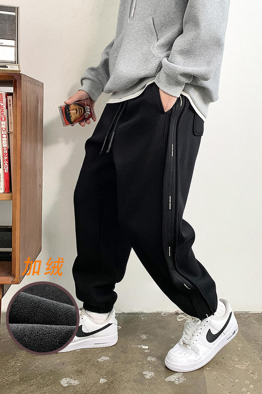 徐太浪时尚痞帅黑色运动卫裤男秋冬季加绒加厚宽松束脚哈伦裤长裤 商品图4