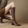 【预售7天】牛皮低跟高筒靴，复古骑士不过膝长靴女靴子MD&67-190 商品缩略图0