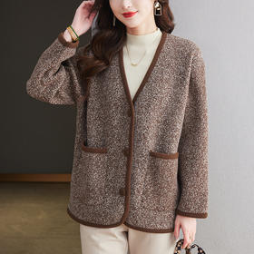 CC-10-5997胖妈妈大码女装毛呢外套时尚韩版宽松显瘦上衣2024新款羊毛开衫