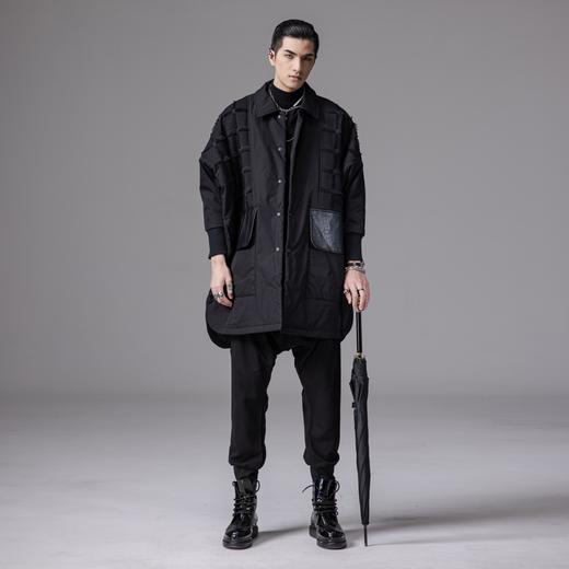 PINLI品立裁魂2024冬季新款翻领中长款棉服男士潮牌宽松棉衣外套BC243105108 商品图0