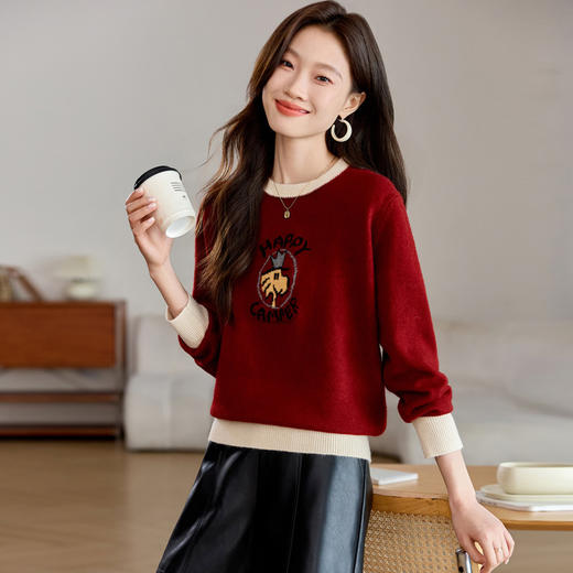 圆领卡通毛衣慵懒风，宽松加厚针织衫CC-QL-W8520 商品图1