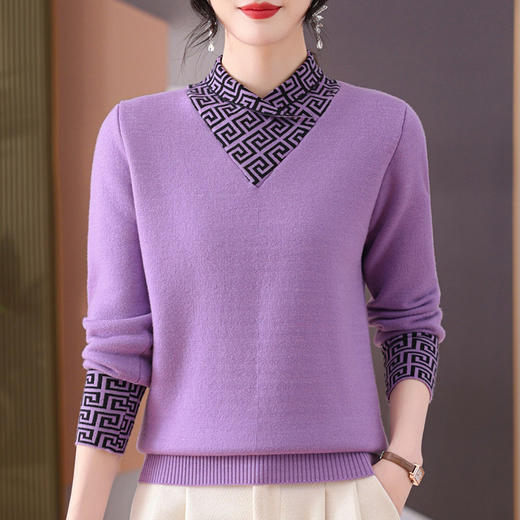 CC-103-5802秋冬季新款围巾领套头一体绒加绒厚款毛衣格子内搭女士针织打底衫 商品图2