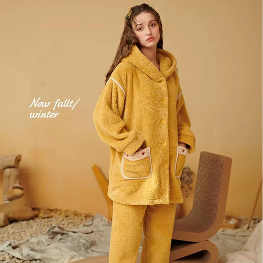 秋冬珊瑚绒保暖家居服连帽套装【21R41323】 商品图1