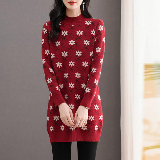 CC-103-8223中长款毛衣女遮屁股洋气2024新款提花毛衣裙厚款打底衫 商品图3