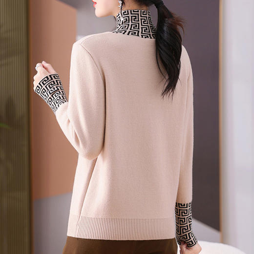 CC-103-5802秋冬季新款围巾领套头一体绒加绒厚款毛衣格子内搭女士针织打底衫 商品图3