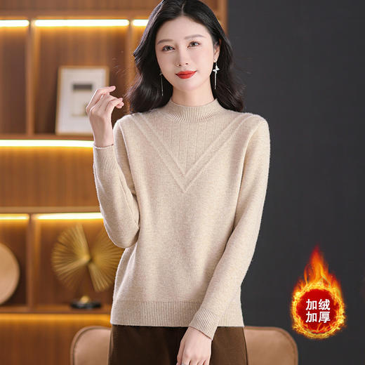 CC-101-8980秋冬新款半高领加绒厚款毛衣针织打底衫休闲通勤时髦上衣 商品图3
