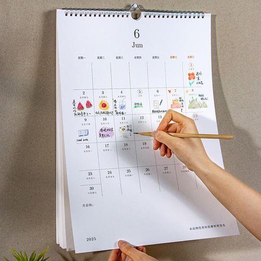 【既是挂历也是打卡计划本】青禾纪2025年留白月历自律打卡，便于挂取可360°平摊翻页更顺畅，文艺ins风简约线圈挂历计划表日历QQ2026马年新年款 商品图1