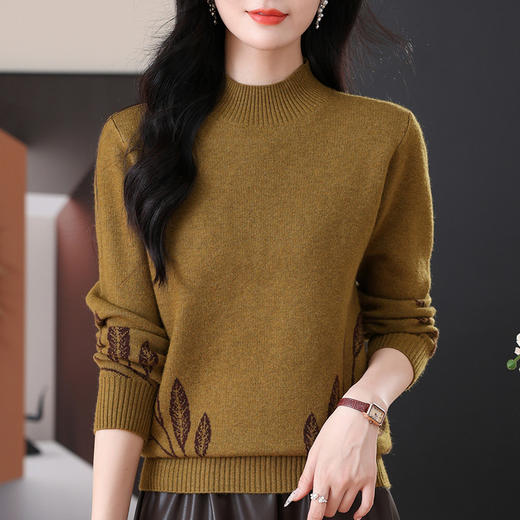 CC-103-8215内搭套头半高领保暖提花毛衣女士秋冬厚款新款国风打底针织衫上衣 商品图3