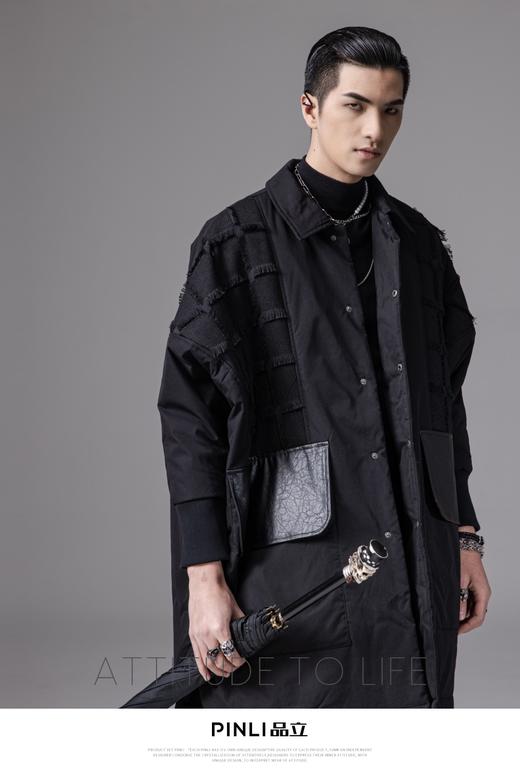 PINLI品立裁魂2024冬季新款翻领中长款棉服男士潮牌宽松棉衣外套BC243105108 商品图6