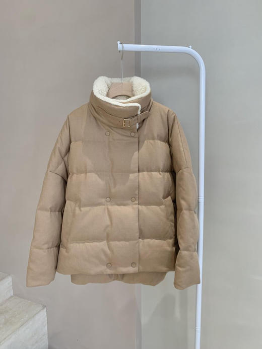 立领拼接毛领人字纹骆驼绒薄呢双排扣羽绒服 N0826 商品图8