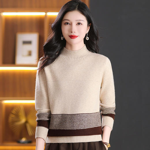 CC-103-66159秋冬季新款优雅简约时尚宽松羊毛针织打底衫毛衣显瘦叠穿上衣 商品图1