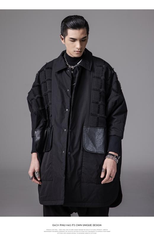 PINLI品立裁魂2024冬季新款翻领中长款棉服男士潮牌宽松棉衣外套BC243105108 商品图5