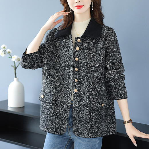 CC-10-6019气质秋冬翻领厚大衣外套女短款2024新款休闲洋气开衫宽松 商品图1