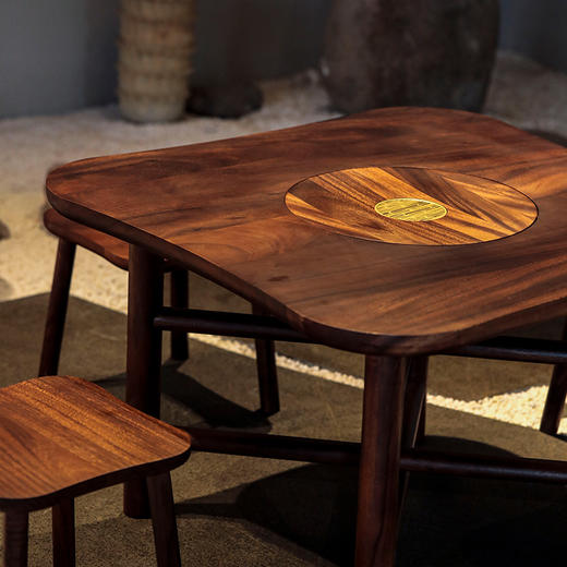 胡桃木围炉煮茶套装中式餐桌家用餐桌轻奢新中式客厅简约四叶草茶桌 商品图3