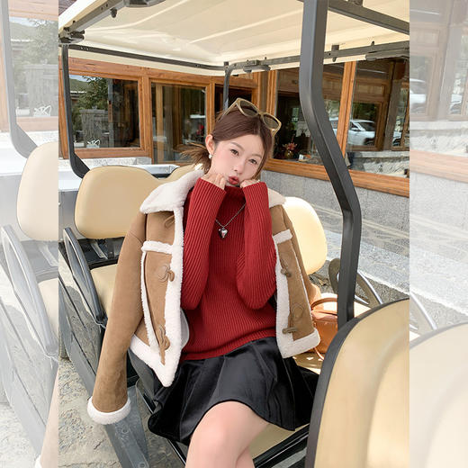 <曾小咸推荐>咖色翻领皮毛一体外套短款 日常249.99/件 立减110 秒杀139.99/件！！ 商品图5