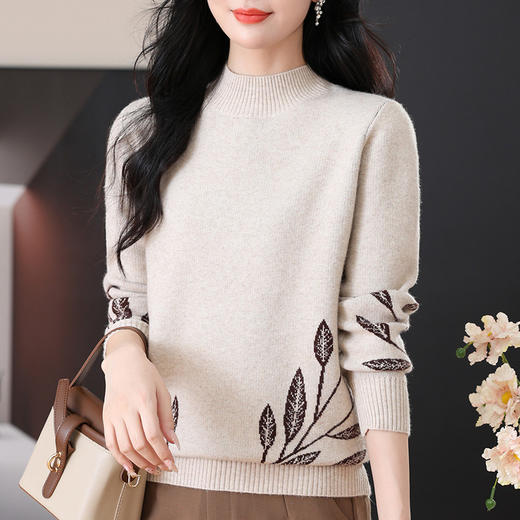 CC-103-8215内搭套头半高领保暖提花毛衣女士秋冬厚款新款国风打底针织衫上衣 商品图2
