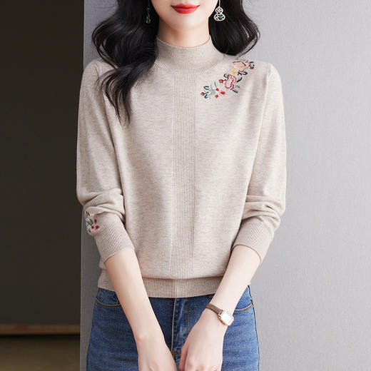 CC-tbrk-1703刺绣复古简约百搭毛衣针织打底衫秋冬季新款设计感休闲慵懒上衣 商品图2