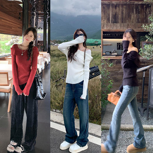 <曾小咸推荐>2.6 现货秒杀 ！微信超特价！3色一字肩针织衫 日常139.99 立减60 秒杀79.99！！ 商品图2