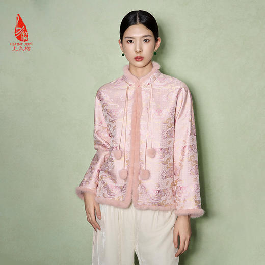 SAINTJOY/上久楷 女式宋锦貂绒丝棉外套 中式上衣 中国风 复古 龙行云纹锦 CY1024207011 商品图0