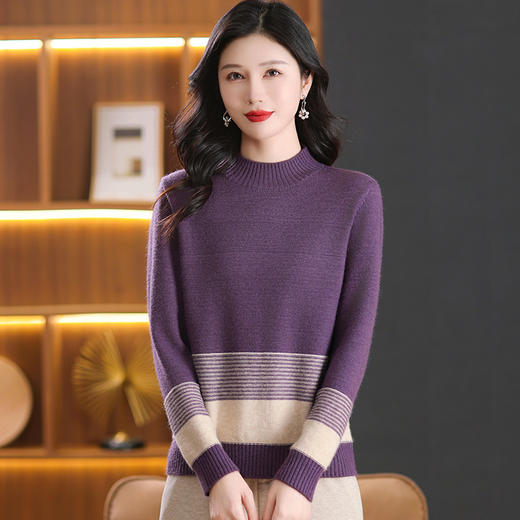 CC-103-66159秋冬季新款优雅简约时尚宽松羊毛针织打底衫毛衣显瘦叠穿上衣 商品图2