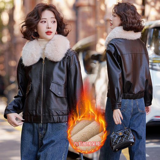 时尚休闲复古可脱卸毛领，加绒皮衣皮棉外套YYG82925 商品图1