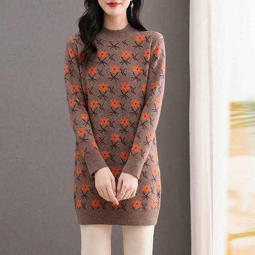CC-103-8223中长款毛衣女遮屁股洋气2024新款提花毛衣裙厚款打底衫 商品图0