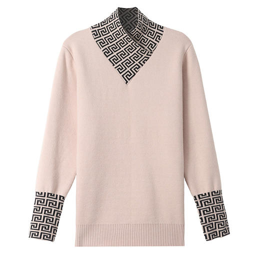 CC-103-5802秋冬季新款围巾领套头一体绒加绒厚款毛衣格子内搭女士针织打底衫 商品图4