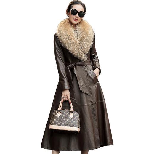 时髦真皮羽绒服女长款修身2024冬新款海宁绵羊皮貉子毛领外套风衣 商品图4