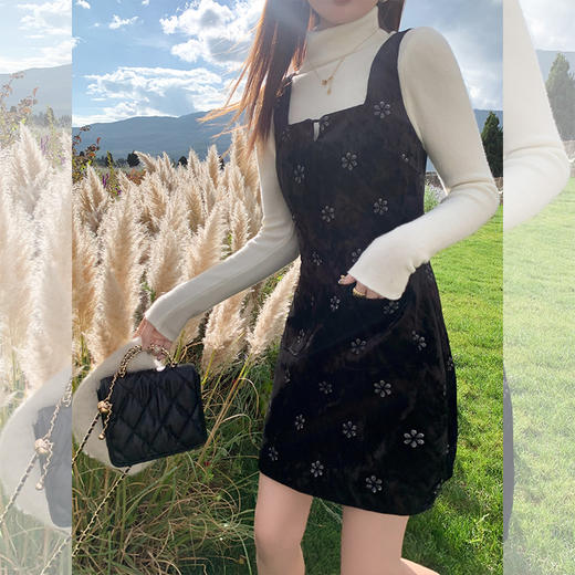 <曾小咸推荐>法式复古丝绒印花背心连衣裙 商品图2