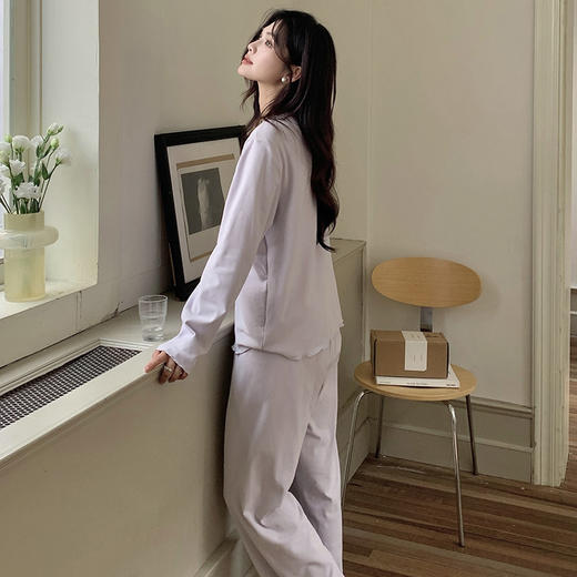 【免穿内衣家居服】森岛春秋纽扣家居服 休闲带胸垫绵绵印花睡衣套装 商品图1