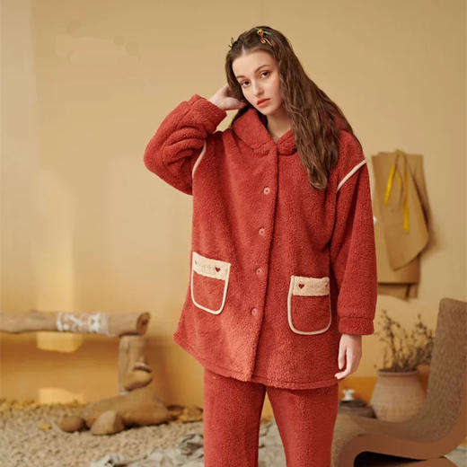 秋冬珊瑚绒保暖家居服连帽套装【21R41323】 商品图0
