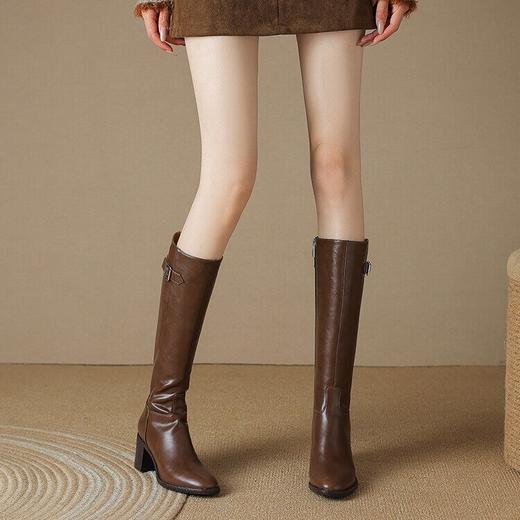 【预售7天】牛皮低跟高筒靴，复古骑士不过膝长靴女靴子MD&67-190 商品图2