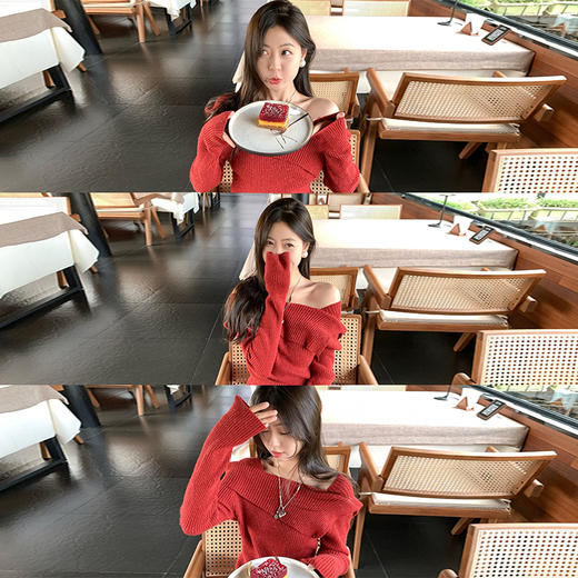 <曾小咸推荐>2.6 现货秒杀 ！微信超特价！3色一字肩针织衫 日常139.99 立减60 秒杀79.99！！ 商品图4