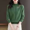 CC-tbrk-1703刺绣复古简约百搭毛衣针织打底衫秋冬季新款设计感休闲慵懒上衣 商品缩略图3