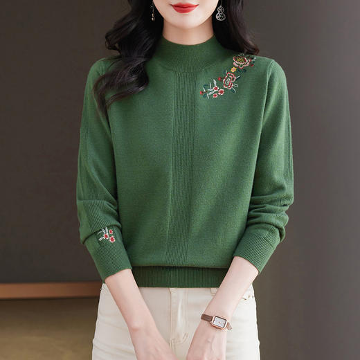 CC-tbrk-1703刺绣复古简约百搭毛衣针织打底衫秋冬季新款设计感休闲慵懒上衣 商品图3
