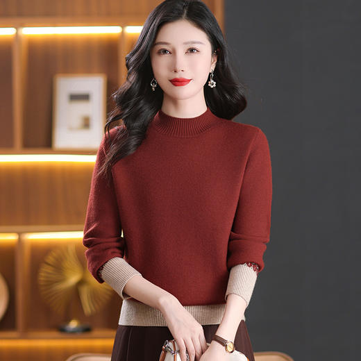 CC-103-66161秋冬季新款时髦简约拼色设计感针织一体绒打底衫毛衣通勤上衣 商品图3