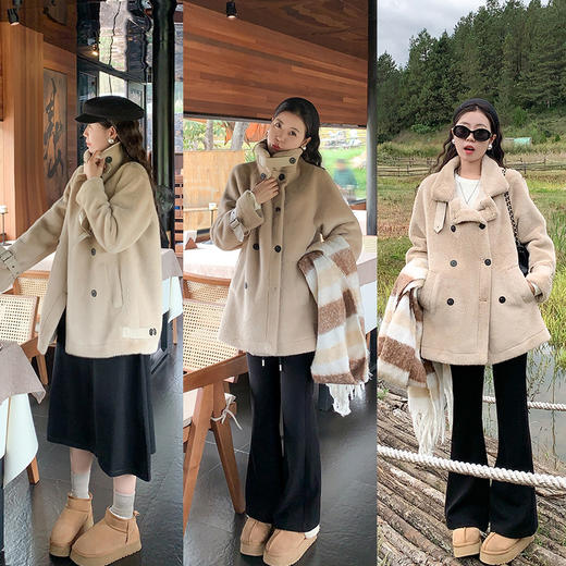 <曾小咸推荐>新品现货！卖完下架不再补！微信粉丝打折价！韩系皮毛一体卡其色毛毛外套 日常329.99 立减140 秒杀189.99！！ 商品图1