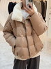 立领拼接毛领人字纹骆驼绒薄呢双排扣羽绒服 N0826 商品缩略图7