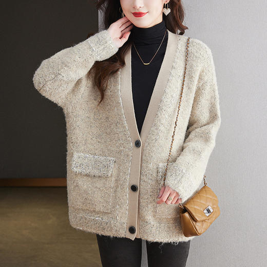 CC-10-5995大码女装外套胖mm显瘦遮肉上衣中长款洋气时尚加厚羊毛针织开衫女 商品图1